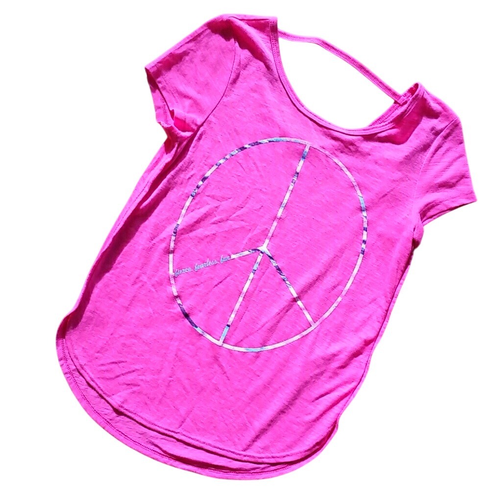 SO Perfect Active Tee Girls Pink Short Sleeve Bar Back Peace Sign Top Size 7-8